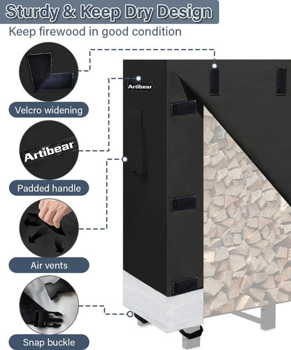 Artibear 4FT Firewood Rack Outdoor with Black Cover, bundle 28In Indoor Fireplace Log Holder with Carrier Bag