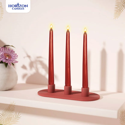 Horizon Unscented 10-Piece Taper Candle Set – 9 Hours Burning Time Smokeless & Dripless Candles for Centerpieces at Wedding, Holiday Dinners, Festive Parties and Home Decor - Metallic Red