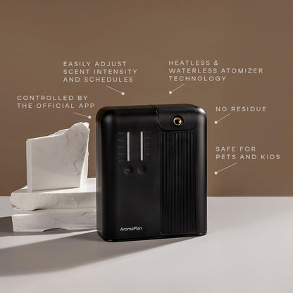 AromaPlan 2025 HVAC Waterless Oil Diffuser, Smart Scent Air Machine (2 Fragrances Included)- Whole House & Commercial Hotel Collection Diffuser| Cold Air Tech, App & Tourch Control,2000 Sq. Ft -Black