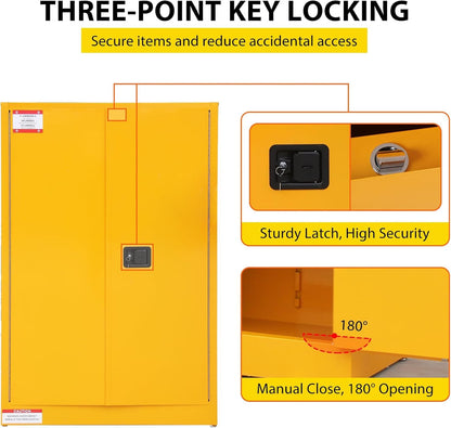 Flammable Storage Cabinet 43" x 18" x 65", 45 Gallon Galvanized Steel Flammable Liquid Storage Locker with 2 Adjustable Shelves & Manual-Close Doors, OSHA Compliant Industrial Hazardous Storage