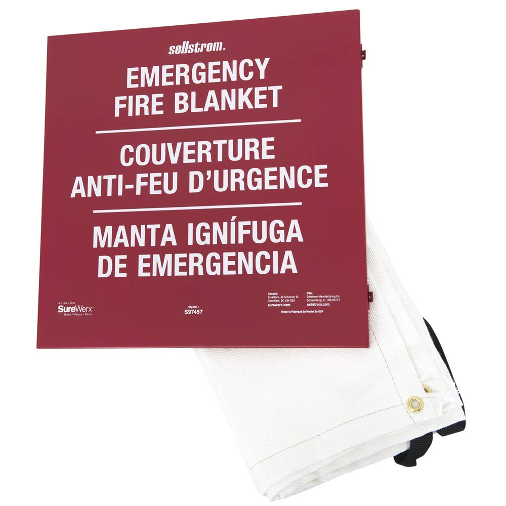 High Temperature Resistant 100% Fiberglass Emergency Fire Blanket with Red Steel Storage Cabinet, 6' x 5', White