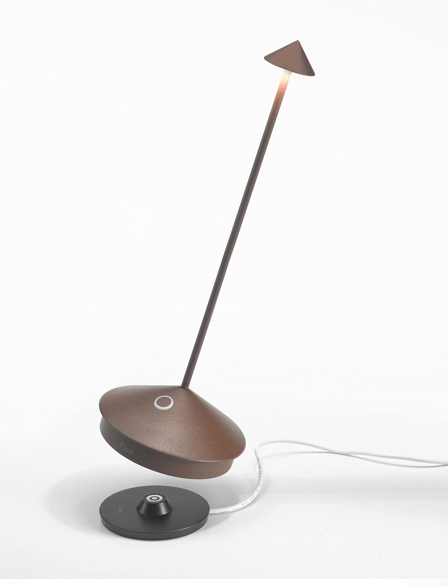 Zafferano Pina Pro Cordless LED Table Lamp (Rust) in Powder-Coated Aluminum, Touch Dimmable, Indoor Outdoor Use, Contact Charging Base, USA Plug