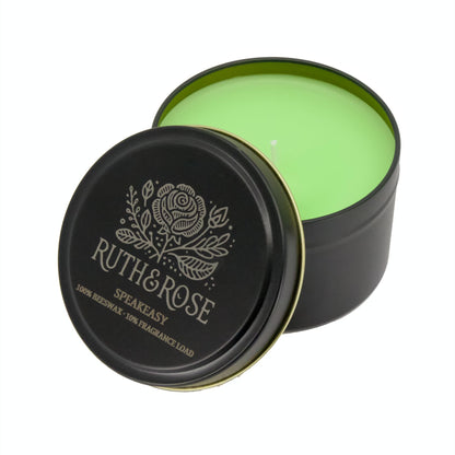 RUTH & ROSE Speakeasy Scented Candle, 100% Beeswax Candle for Home, 8oz, +65 Hours Burn Time, Aromatherapy Non Toxic Candles, Gift for Women & Men, Made in USA, Perfect for Travel or Gifting