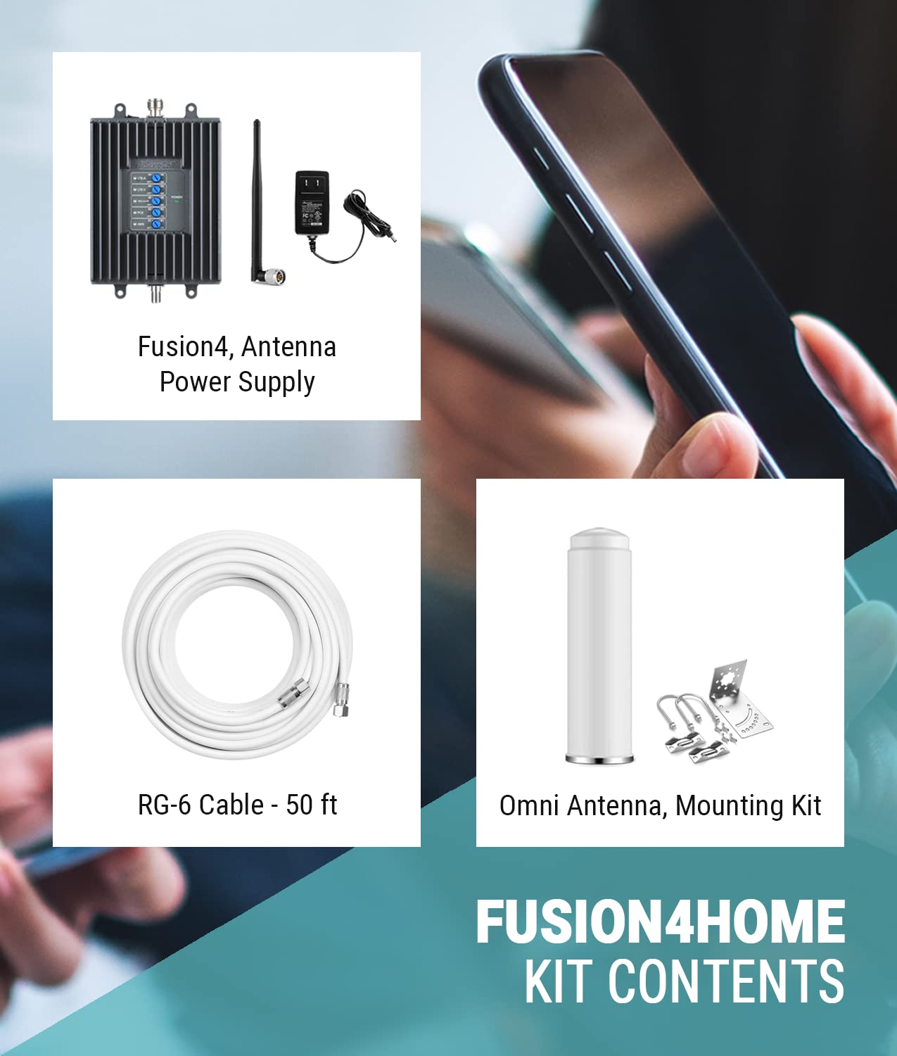 SureCall Fusion4Home Cell Phone Signal Booster up to 2000 sq ft, Boosts 5G/4G LTE, Omni Outdoor Antenna, Home & Office Multi-User All Carrier, Verizon AT&T Sprint T-Mobile, FCC Approved, USA Company