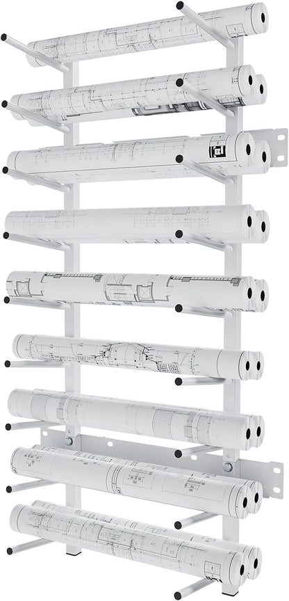 Skiennix Wall Mount Blueprint Storage Rack - Heavy Duty File Holder for Posters & Vinyl Rolls | 320 lbs Capacity