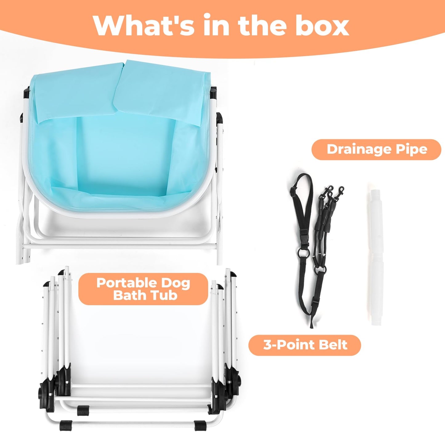 KITPLUS Portable Dog Bathtub, 5 Height Adjustable Dog Washing Station for Pet Shower and Grooming Foldable Bathing Tub with Storage & Anti-Slip Design for Small Large Dogs