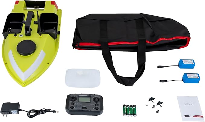 LYNICESHOP Fishing Bait Boat w/Dual 390 Motors generating 52W of Power 500m/1640ft RC Fishing Boat Bait Boats for Surf (Green with Light Bar)