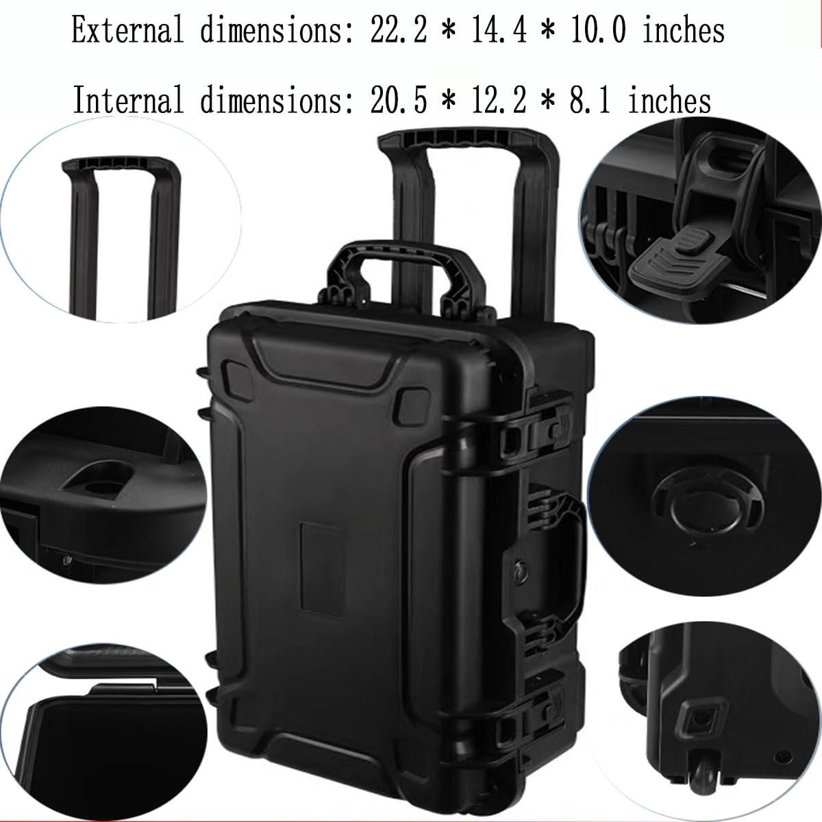 PISKGODSF 22" L x 14" W x 10" H Large Hard Case with Foam, Portable Rolling Hard Case with Wheels, Waterproof Shockproof Dustproof, Suitable for Cameras, Lenses, Camcorder, Instrument, Telescopes