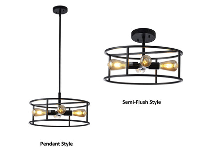 Chloe Lighting Ryker Farmhouse 4-Light Drum Pendant, 18in Wide, Black Metal, Model CH6H401BK18-SF4