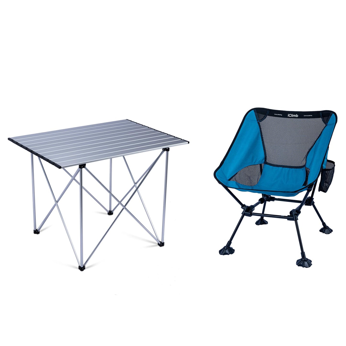 iClimb 1 Light Folding Table and 1 Ultralight Anti-Sinking Folding Chair Bundle for Adults Outdoor Camping Beach Concert