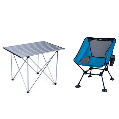 iClimb 1 Light Folding Table and 1 Ultralight Anti-Sinking Folding Chair Bundle for Adults Outdoor Camping Beach Concert