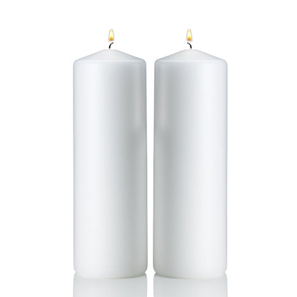 Light In The Dark White Pillar Candles - Set of 2 Unscented Candles - 9 inch Tall, 3 inch Thick - 90 Hour Clean Burn Time