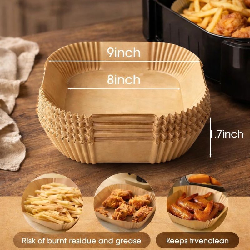 Disposable Air Fryer Parchment Liners, 50 Count Square Nonstick Inserts, Prevent Sticking & Grease Buildup