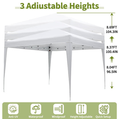 White 10x10 Pop-Up Canopy Tent with 4 Sidewalls – Portable Instant Shelter, Waterproof Outdoor Gazebo for Camping, Parties, Backyard & Beach Activities