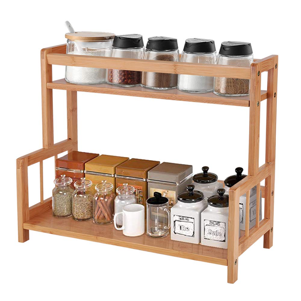 Ufine 2 Tier Bamboo Spice Rack Organizer Kitchen Countertop Storage Shelf