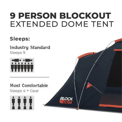 CORE 9 Person Dark Room Tent | Best Car Camping Outdoor Family Blackout Dome Tent | Included Wall Organizer for Camping Accessories