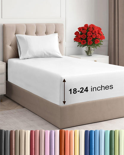 Ultra Soft Extra Deep Twin Sheet Set by Comfy Hotel | 3-Piece Breathable Cooling Bedding - Fits 18-24 Inch Mattresses - Wrinkle & Fade Resistant - White