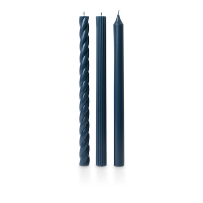 Illume Beautifully Done Unscented Assorted Candle Tapers 3-Pack, Navy Blue