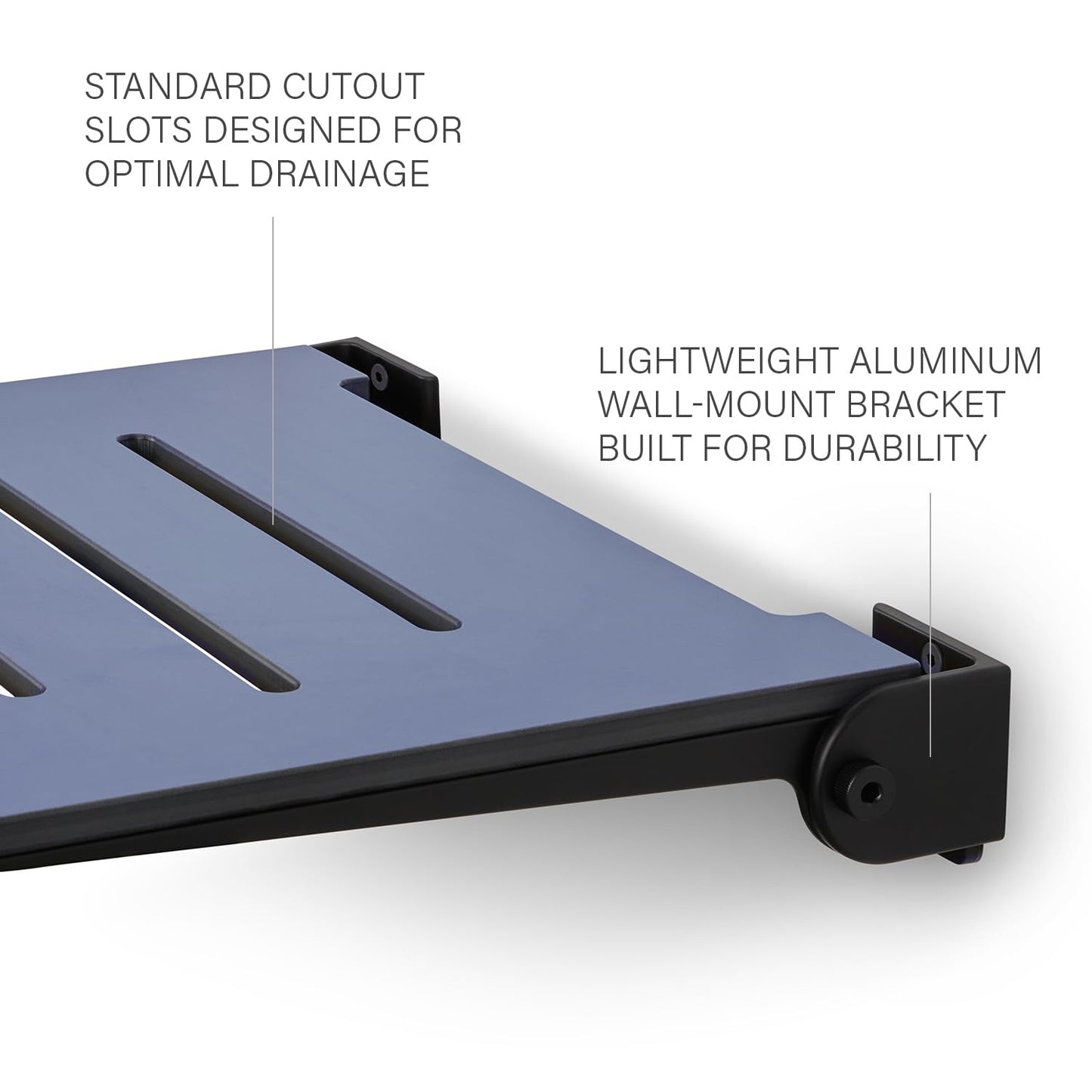 18 inch Silhouette Slimline Folding Wall Mount Shower Bench Seat, Navy Seat with Matte Black Frame