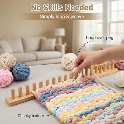 Anpyxun 20-48 Inch Adjustable Chunky Blanket Loom, Multi-Size Beginner-Friendly Wooden Knitting Kit for Blankets, Snag-Free Frame for Large DIY Yarn Projects