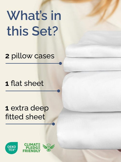 Extra Deep King Sheet Set by Comfy Hotel - 4-Piece Breathable Cooling Bed Sheets - Fits 18-24 Inch Mattresses - Ultra Soft, Wrinkle & Fade Resistant - Luxurious White Bedding