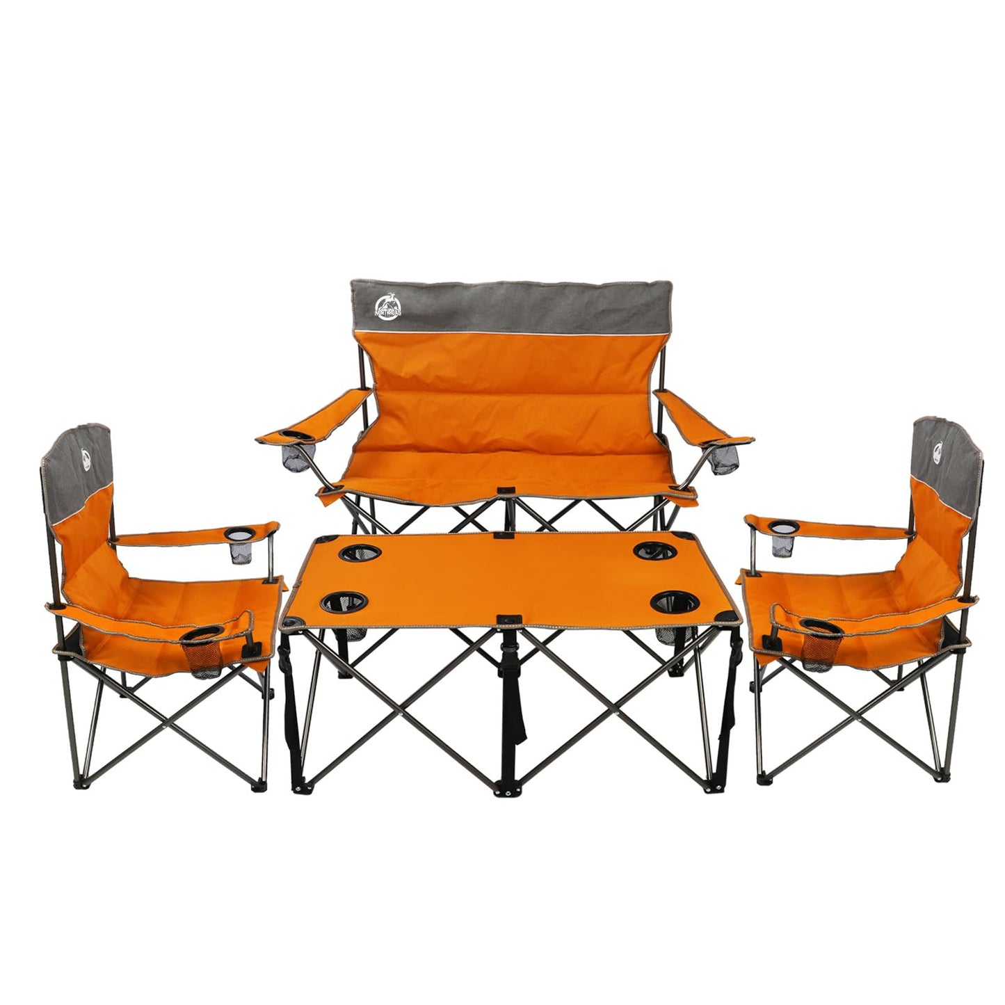 Northroad Folding Camping Chair Set of 4, Portable Collapsible Conversation Set w/1 Sofa, 2 Single Chairs, 1 Table for Family Patio, Outdoor Travel, Beach(Orange)