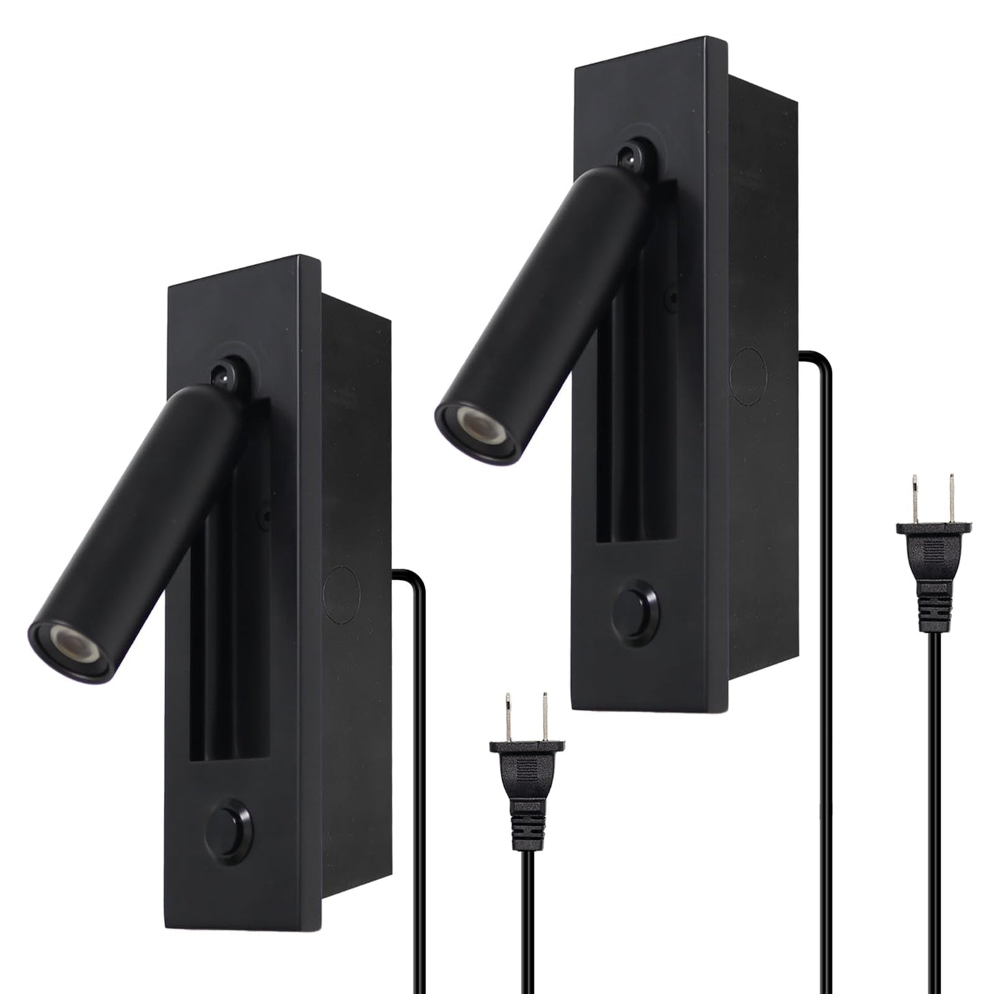 YFMYY Set of 2 Led Headboard Wall Light, 350°Rotation Portable Plug in Wall Sconce Hardwired, Bedside Reading Light Recessed Push Switch, Hotel Bed Side Decor Wall Sconces Spotlight (Matt Black)