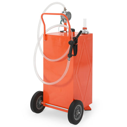 30 Gallon Fuel Gas Caddy Storage Tank, Portable Gas Caddy with Wheels, Manual Rotary Transfer Pump, Fuel Hose, Wide Fill Opening, Vent and Level Gauge, Mobile Gasoline Diesel Transfer Tank for ATV, Mower, Tractor, Car, Boat