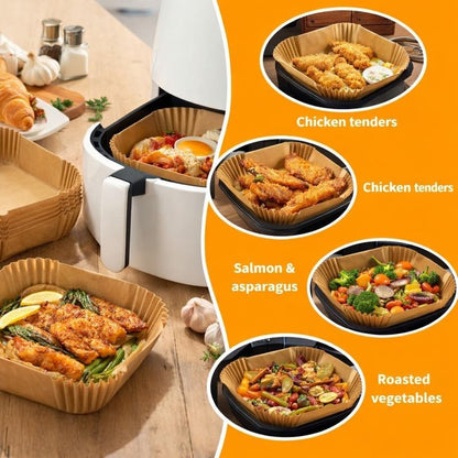 Disposable Air Fryer Parchment Liners, 50 Count Square Nonstick Inserts, Prevent Sticking & Grease Buildup