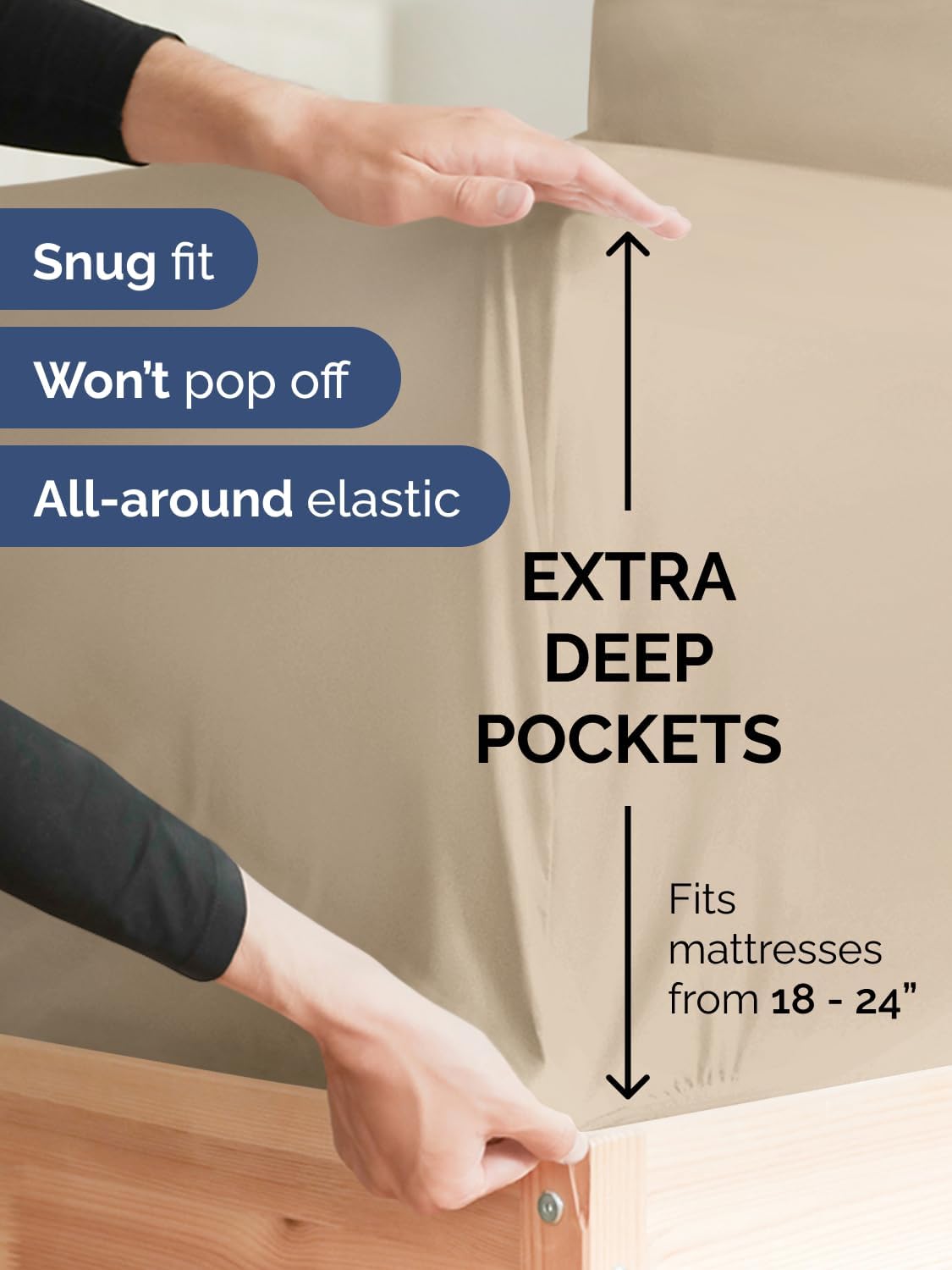 Skiennix Extra Deep Split King Sheet Set - 7 Piece Breathable Cooling Bedding - Soft, Wrinkle-Free Cream