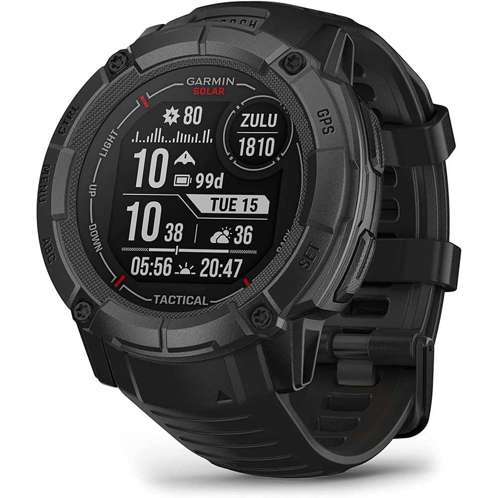 Garmin Instinct 2X Solar Tactical Edition, Solar Charging, Rugged GPS Smartwatch, Built-in Flashlight, Ballistics Calculator, Black 010-02805-13 Bundle with Deco Essentials Charging Dock Kit