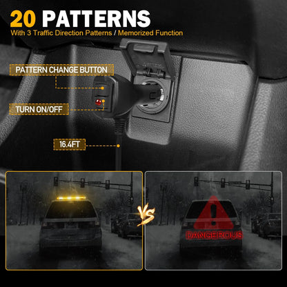 ASPL 31 inch Low Profile Rooftop Emergency Strobe Lights Bar Full Aluminum Flashing Safety Warning Traffic Advisor Lightbar Hazard Snow Plow Light for Trucks Tow Construction Vehicles (Amber/White)