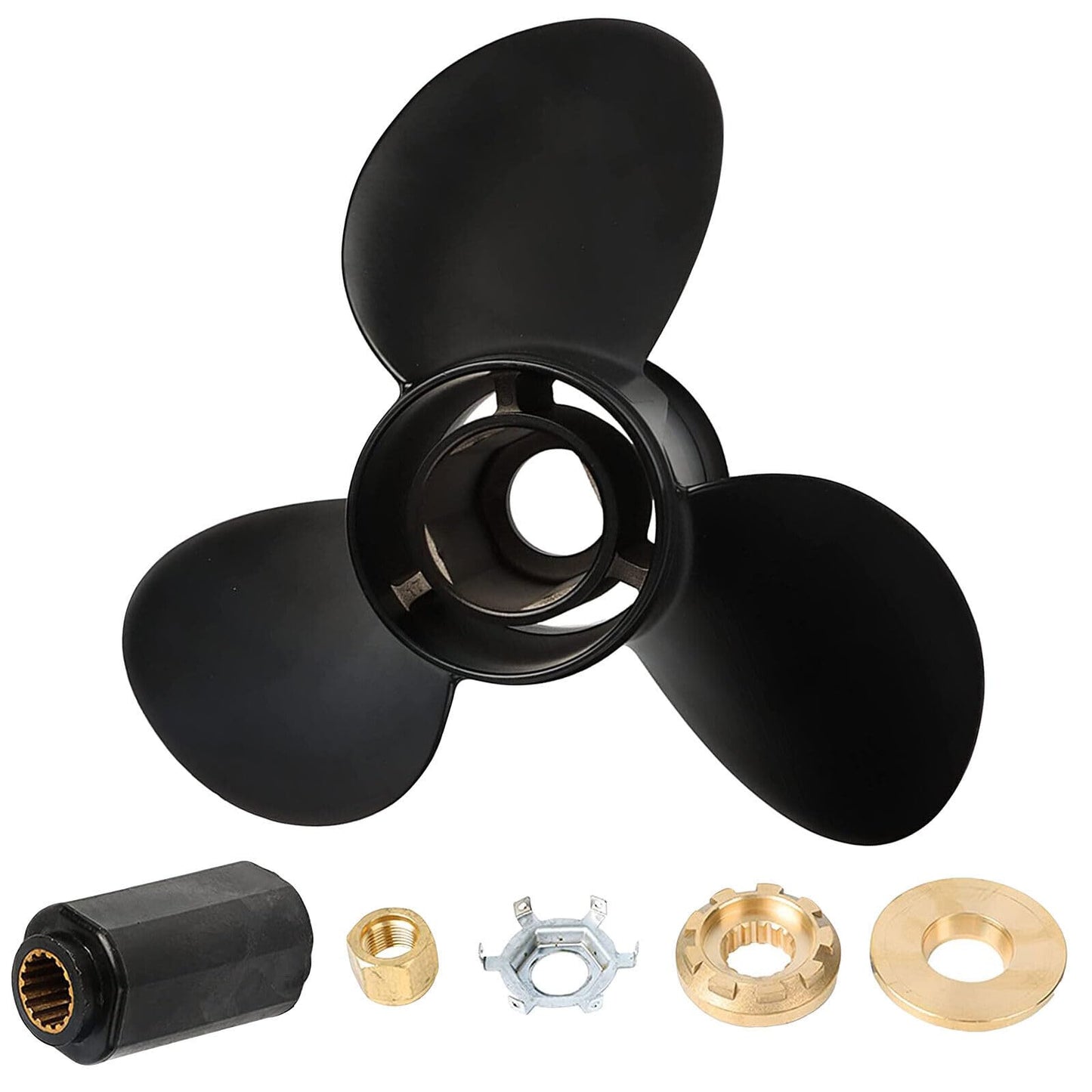 MARKGOO Propeller 13 3/4X15P for Mercury Outboard 40 50 60 70 75 80 90 100 115 125 140 HP Boat Motor Engine Parts Aluminum Prop 13.75X15 Pitch RH 15 Spline Tooth with Flo-Torq II Hub Kit 48-77342A45