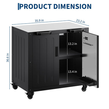 Outdoor Grill Cart with Storage Cabinet, Outdoor Cooking Table, Made Entirely of Stainless Steel, Grill Station for Kitchen Prep, Working Table, Lawn & Garden
