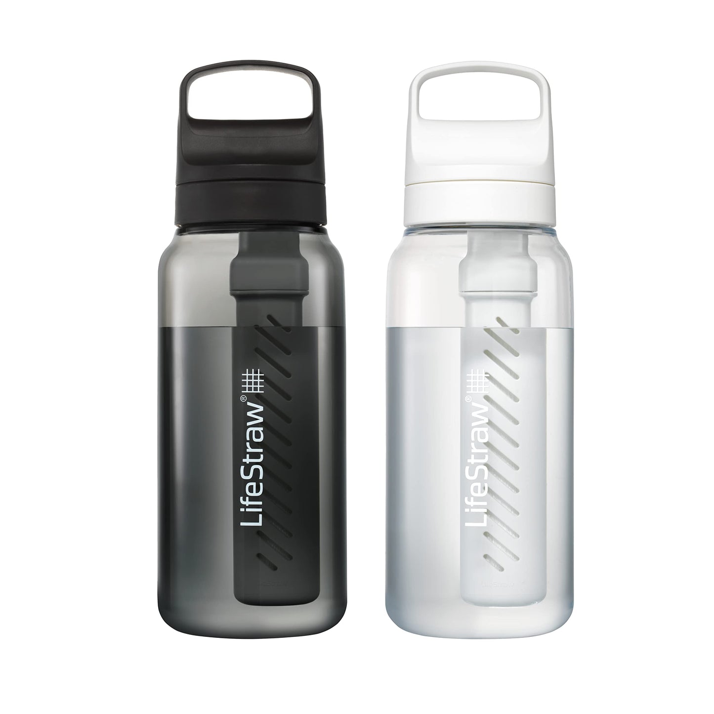 LifeStraw Go Series — BPA-Free Water Filter Bottle for Travel and Everyday Use, Removes Bacteria, Parasites and Microplastics, Improves Taste, 1L 2-Pack Icelandic Blue and Aegean Sea