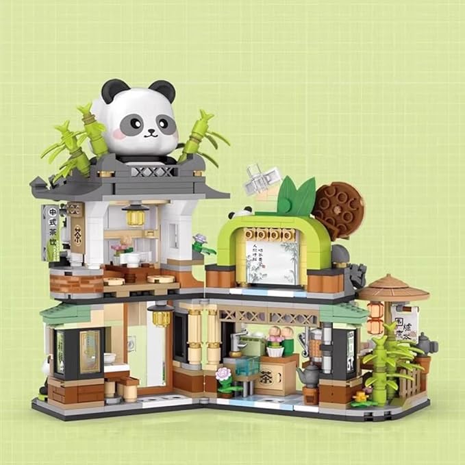 MindBox City Tea House Building Blocks Set Openable Panda Construction Tea Shop Building Toys for Boys Girls Age 8+ 860pcs Mini Bricks