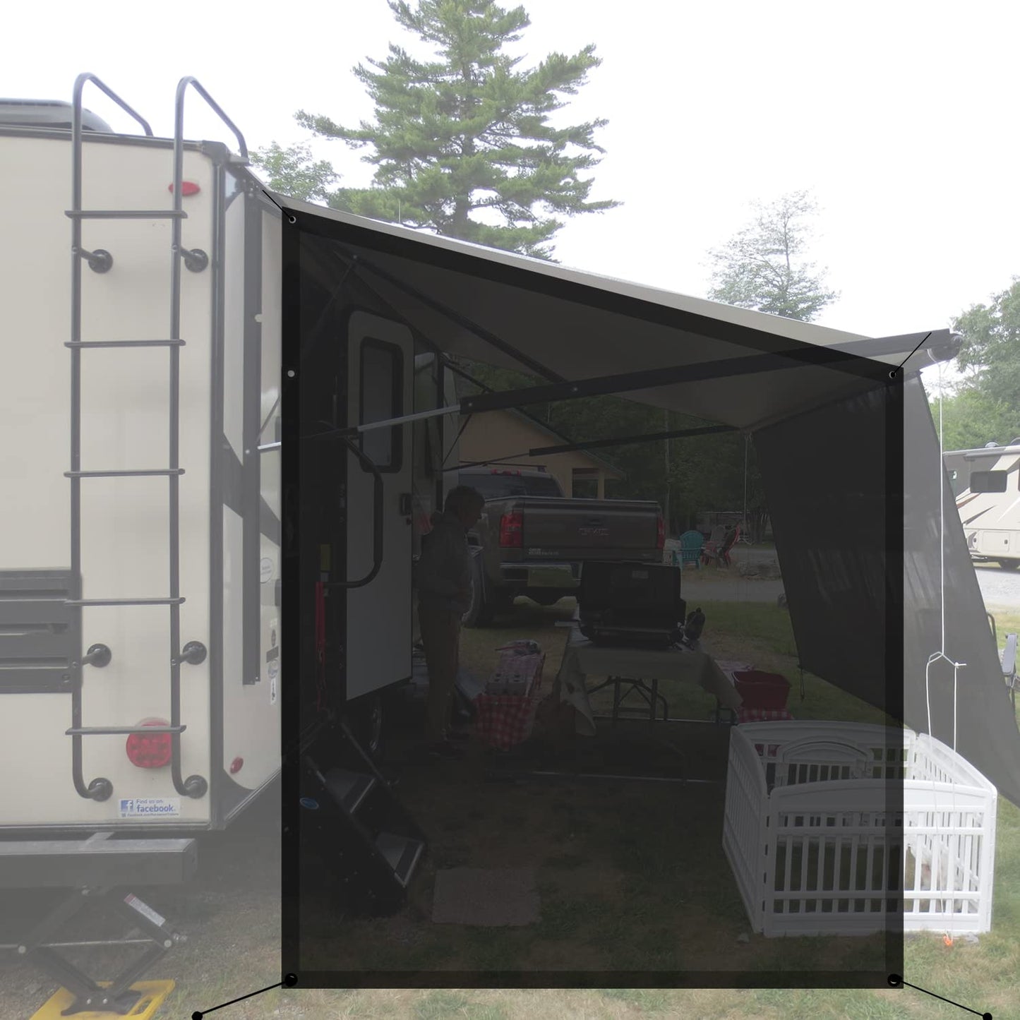 Shadeidea RV Awning Sun Shade Screen for Side Panel - 9' 6'' X 7' 6'' -Black Mesh Sunshade Motorhome Camping Trailer UV Sunblocker Canopy Sunscreen - 3 Year Warranty