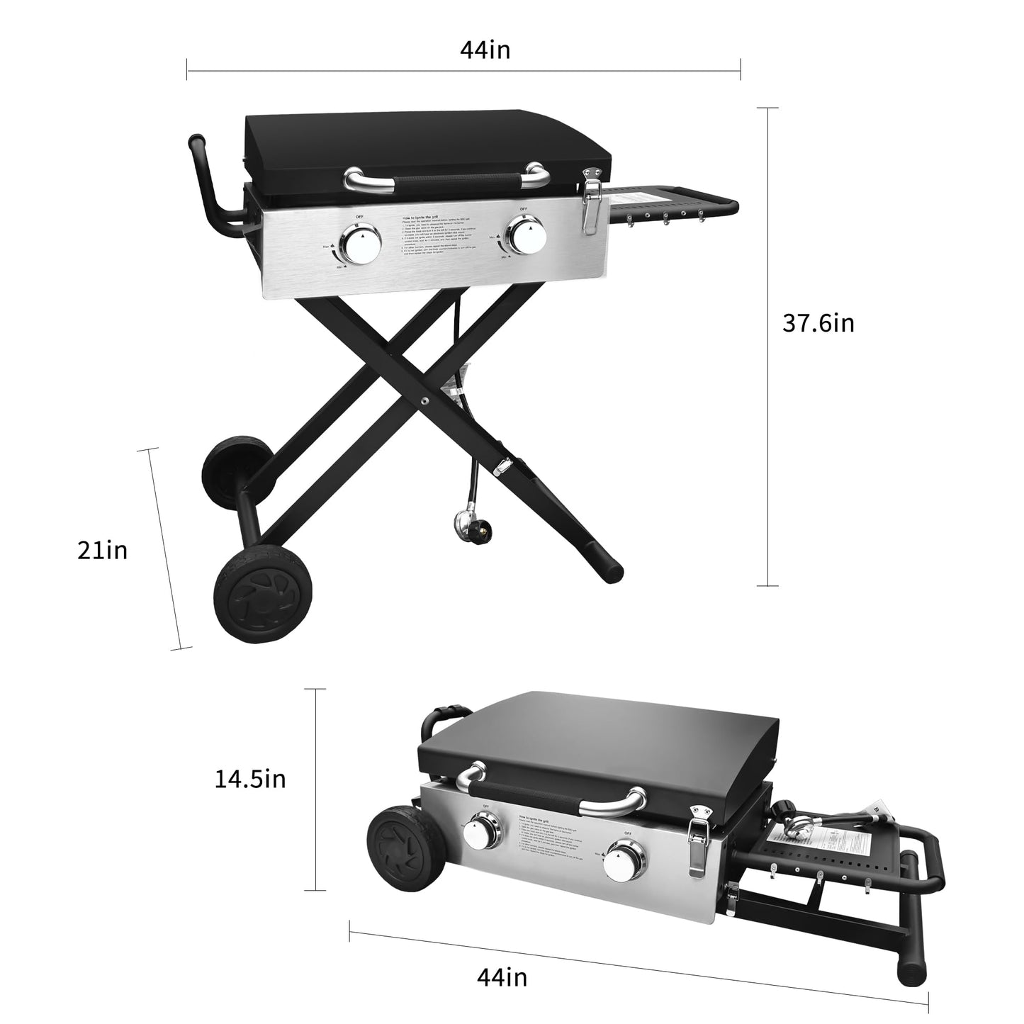 30" Flexible Portable Propane Gas Griddle with Lid – 2 Burners 30,000 BTU Cooking Area Station, 30 Inch Large Griddle with Side Prep Shelf & Rear Grease System for Outdoor BBQ & Camping