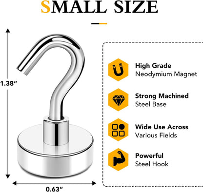 TRYMAG Magnetic Hooks - Heavy Duty 30Lbs Neodymium Magnet Hooks for Refrigerators & Workplaces | 25pcs