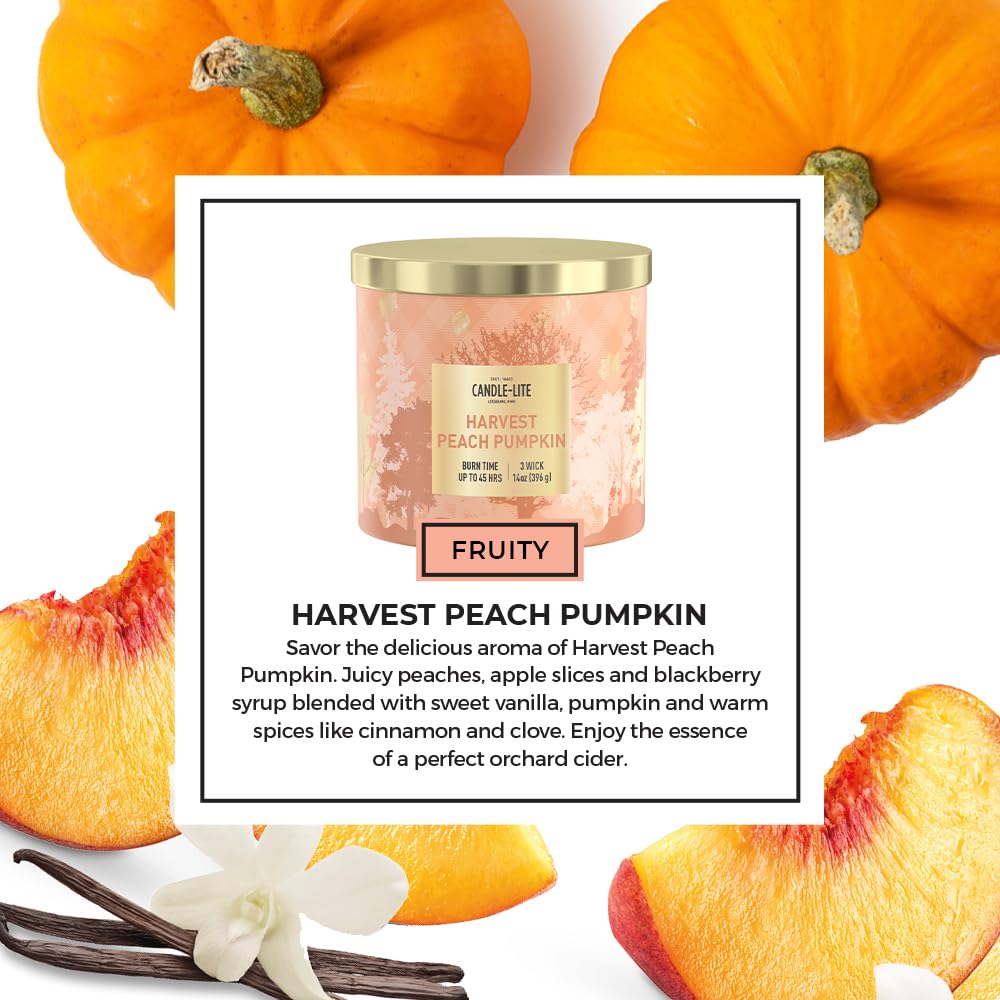 Candle-lite Halloween Scented Candles, Juicy Peaches with BlackBerry & Pumpkin, 14 oz Jar, 45 Hour Burn, Fall Scented Candle for Home Decor, 3-Wick, Proudly Poured in USA, Halloween Candle Decoration