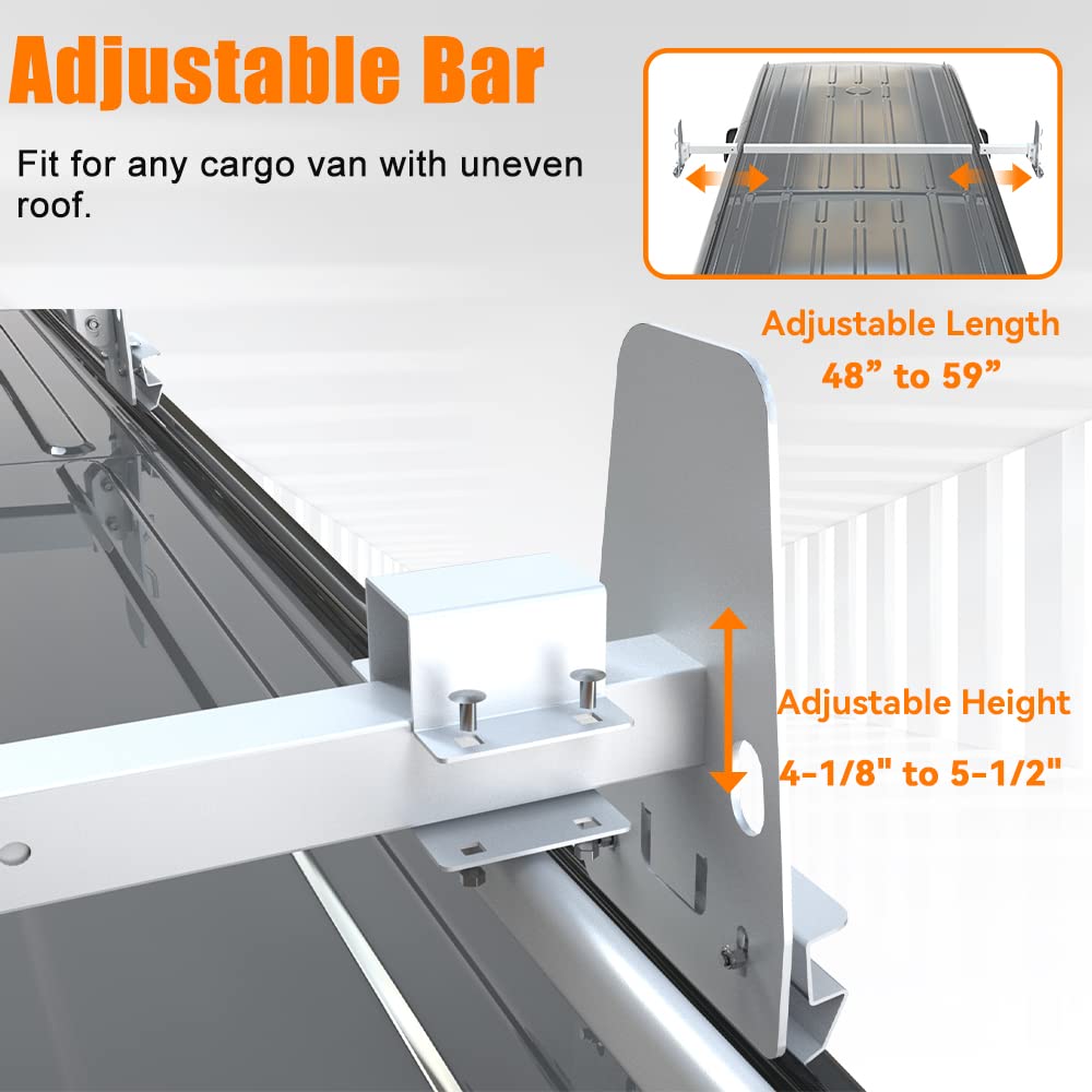 MELIPRON 800 lbs Van Roof Rack Fit for Chevy Express 1500 2500 3500, GMC Savana Cargo Van Ladder Rack with Rear Roller