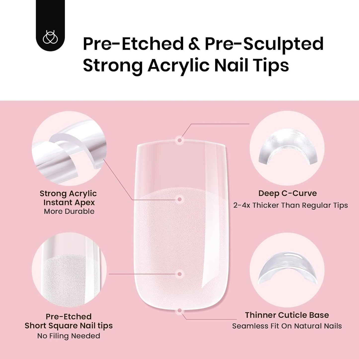 Beetles Tipex Gel Nail Kit, Medium Almond Nail Tips 224 Pcs 16 Sizes Pre-Building Pre-Etched Thick Acrylic Tips with Tipex Glue, Mini Lamp