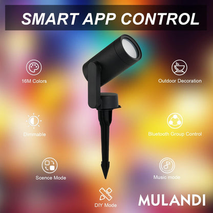 MULANDI Smart Landscape Lighting, 3 Pack RGBW Color Changing LED with App Control Waterproof Spotlight, Outdoor Yard Spot Lights with 36W Transformer & Timer, LED Lawn Light with Music Sync