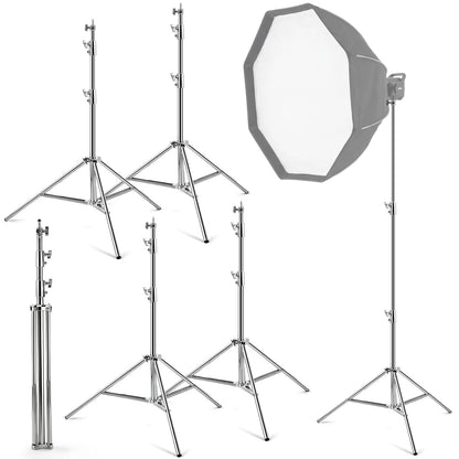 Tellegloww 4 Pack 9.2 FT Stainless Steel Light Stand Photography with 1/4” to 3/8” Screw Adapter Heavy Duty Photography Tripod Lights Stand for Strobe LED Video Lights Ring Light Monolight Softbox