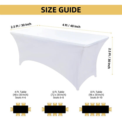 ZarzaaSik 2-Pack 4ft White Spandex Table Covers for Rectangular Folding Tables - Wrinkle Resistant Stretch Tight Table Cloths - Ultimate Fitted Table Protector for Parties, Banquet, and Wedding