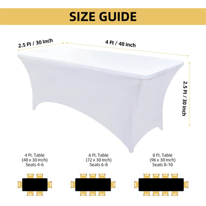 ZarzaaSik 10-Pack 6ft White Spandex Table Covers for Rectangle Standard Folding Tables - Wrinkle Resistant Stretch Tablecloths - Ultimate Fitted Table Protector for Parties, Banquet, Wedding