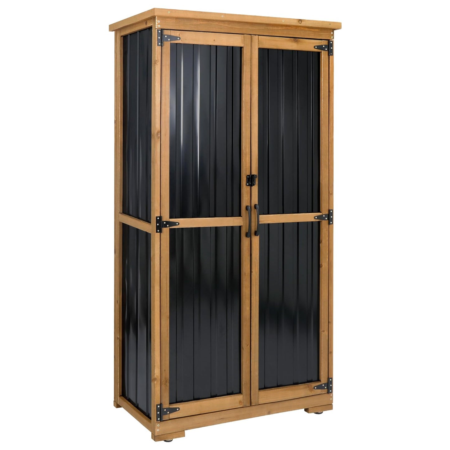 Ketive Outdoor Storage Cabinet, Tall Tool Garden Cabinet with Weather-Resistant Roof, Double Lockable Doors, 3 Removable Shelves & Adjustable Feet, for Patio, Garden, Backyard, 32" x 15.5" x 66"
