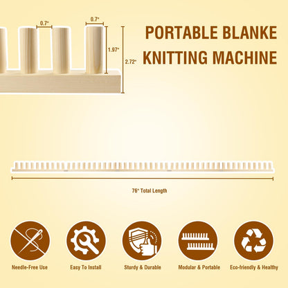 Chunky Blanket Loom Knitting Looms and Boards, Adjustable Size Wooden Loom for Blanket, No Needles Required Hand Knitting Kit for DIY Yarn Craft, Home Decor, Stress Relief, Beginner Friendly (76 In)