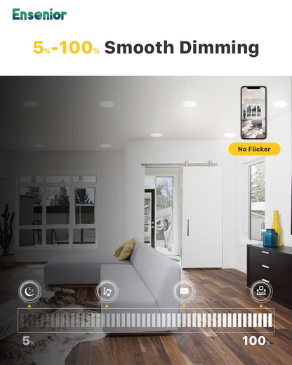 Ensenior 6 Inch Ultra-Thin LED Recessed Light, 12W Dimmable, 2700K-6000K Selectable, ETL Certified, Metal