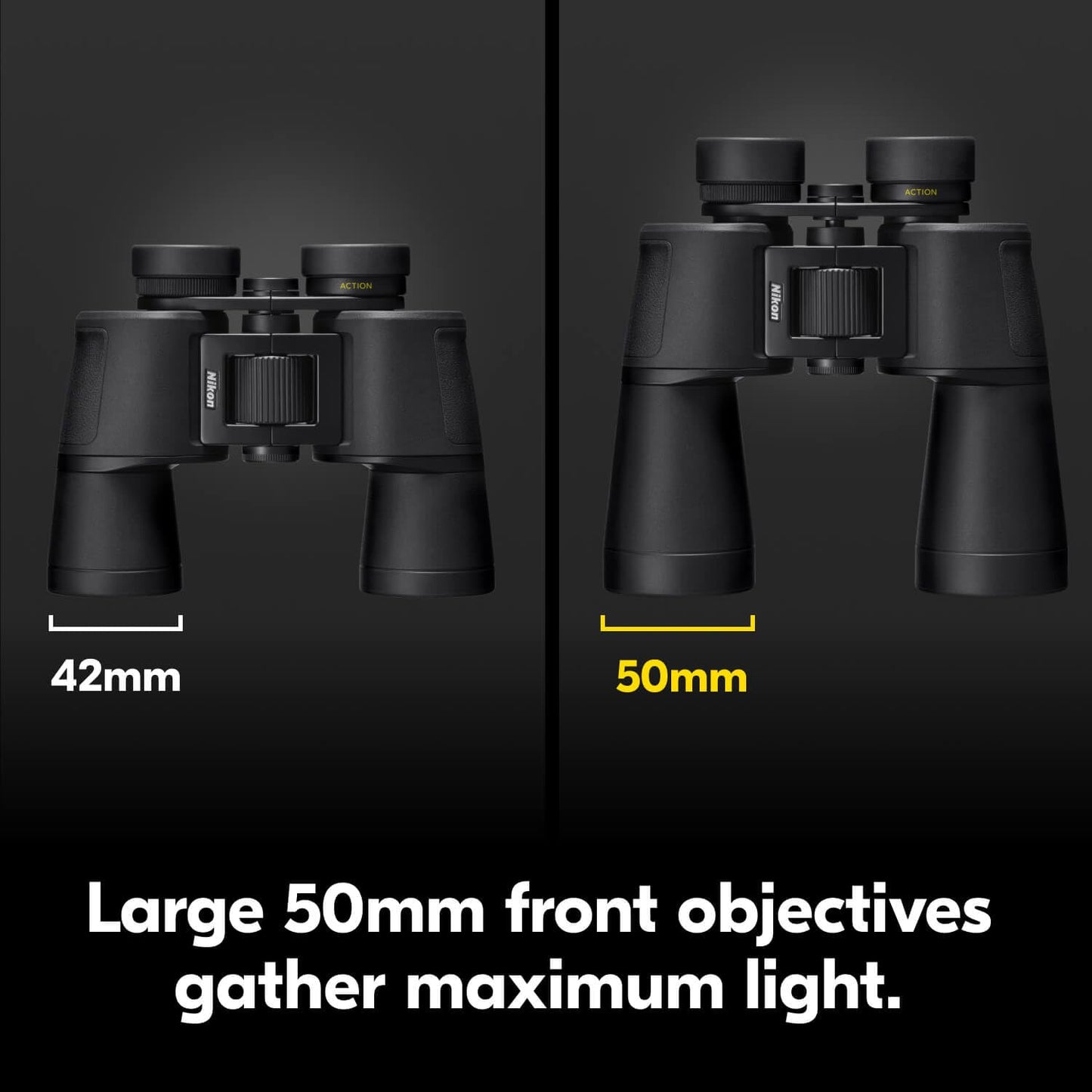 Nikon Action 7x50 Binocular | Multilayer-Coated Nikon Optics, Bright 50mm Objective Lenses, 7X Power, Turn-and-Slide Adjustable eyecups and Tripod-Ready Porro-Prism Design